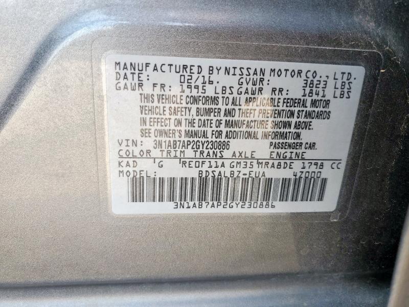 2016 NISSAN SENTRA S - 3N1AB7AP2GY230886