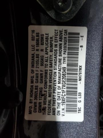 2016 HONDA CIVIC EXL - 19XFC1F7XGE208349