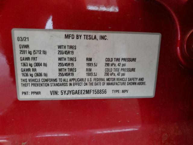 2021 TESLA MODEL Y 5YJYGAEE2MF158856