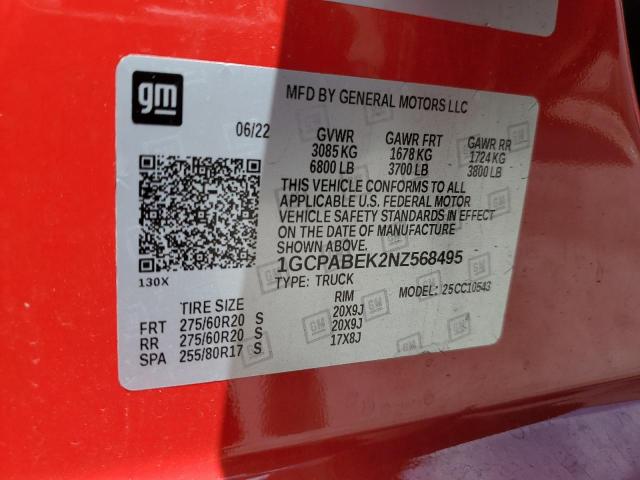 2022 CHEVROLET SILVERADO - 1GCPABEK2NZ568495
