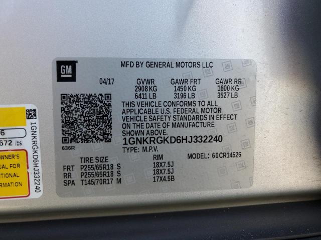 2017 CHEVROLET TRAVERSE L - 1GNKRGKD6HJ332240