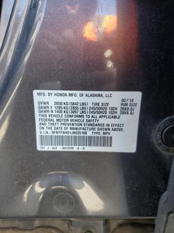 2018 HONDA PILOT ELIT 5FNYF6H01JB035108