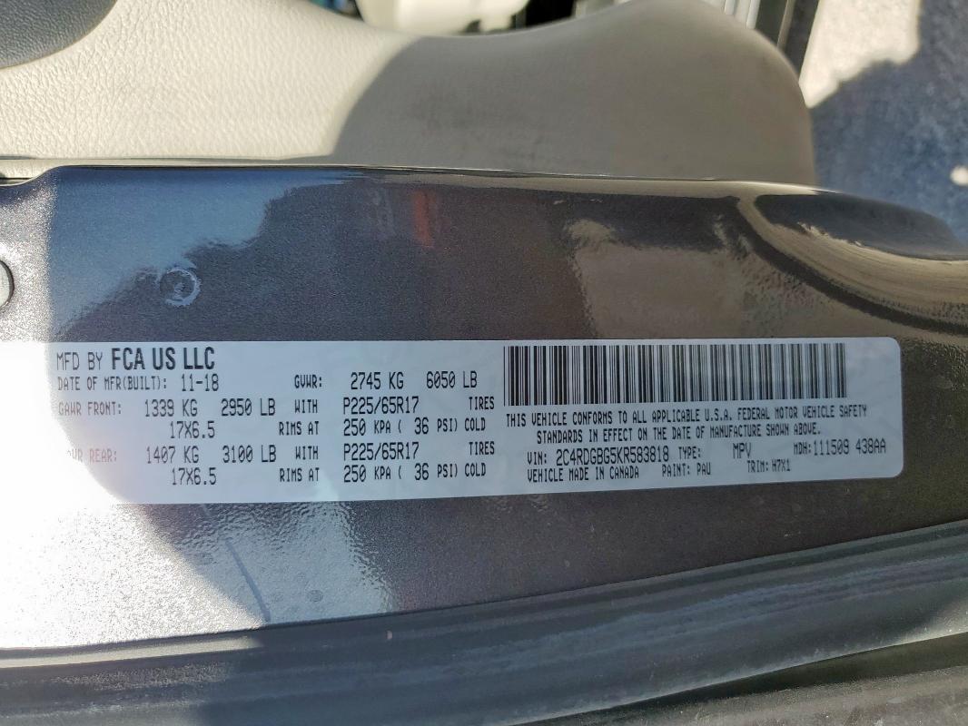 2019 DODGE GRAND CARA 2C4RDGBG5KR583818