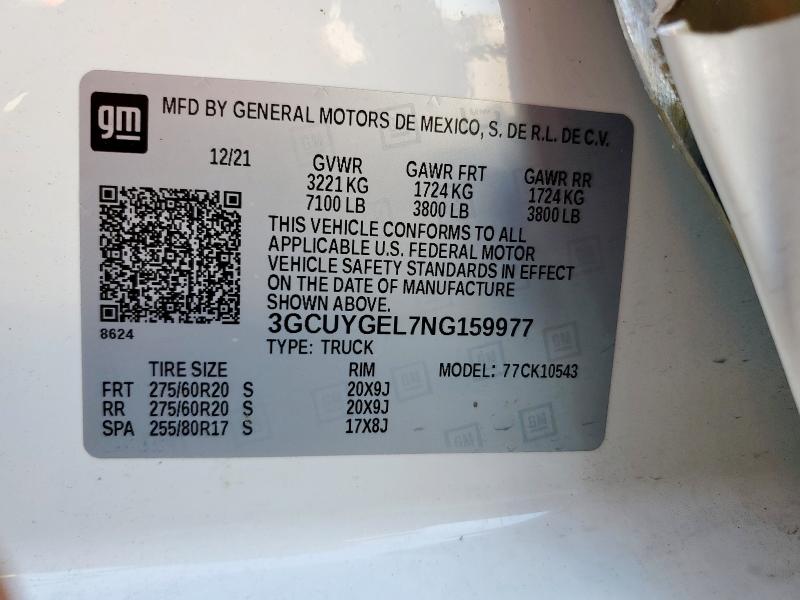 2022 CHEVROLET SILVERADO - 3GCUYGEL7NG159977