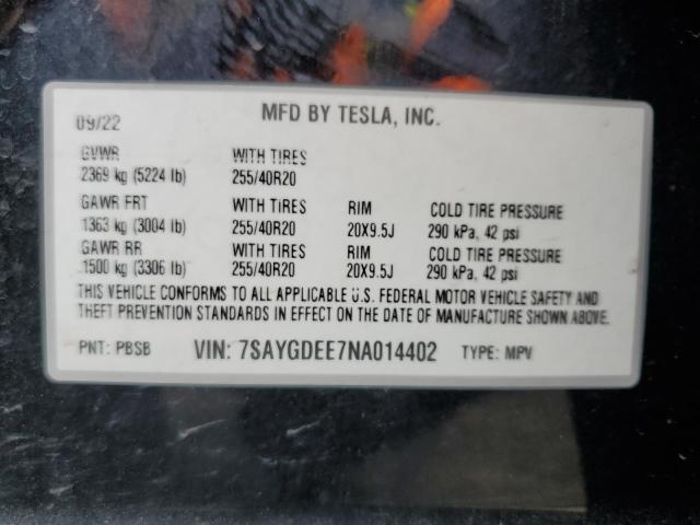 2022 TESLA MODEL Y - 7SAYGDEE7NA014402