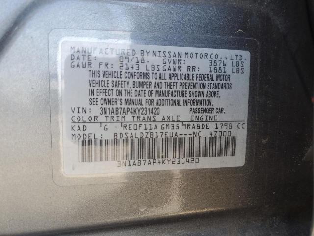 2019 NISSAN SENTRA S 3N1AB7AP4KY231420