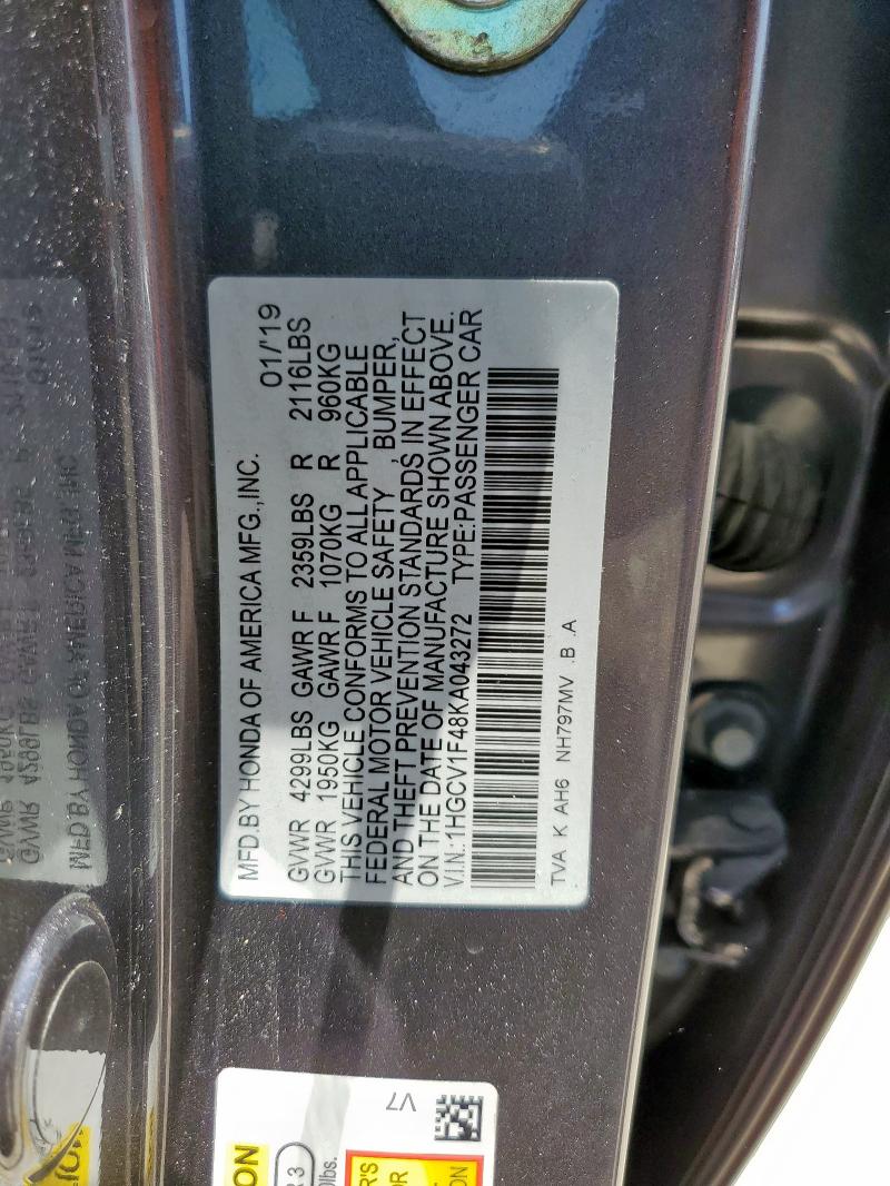 2019 HONDA ACCORD EX - 1HGCV1F48KA043272