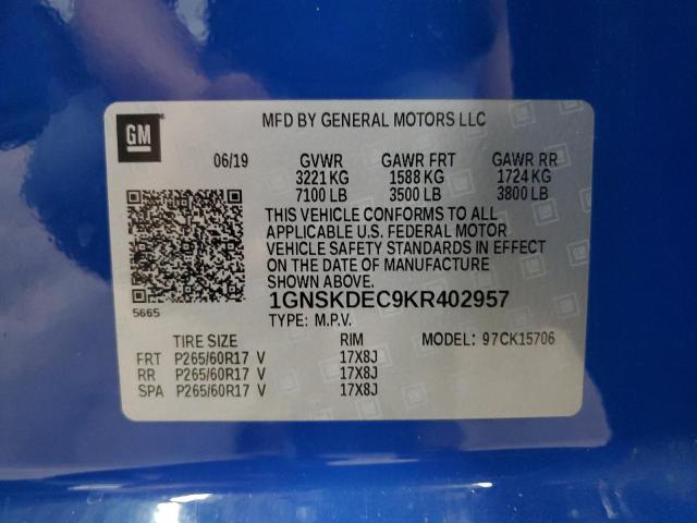 2019 CHEVROLET TAHOE POLI 1GNSKDEC9KR402957