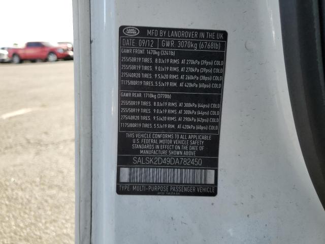 2013 LAND ROVER RANGE ROVE - SALSK2D49DA782450