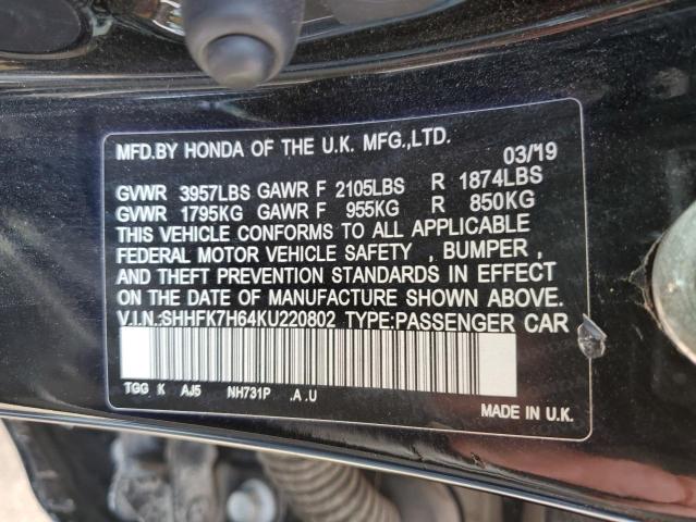 2019 HONDA CIVIC EX SHHFK7H64KU220802