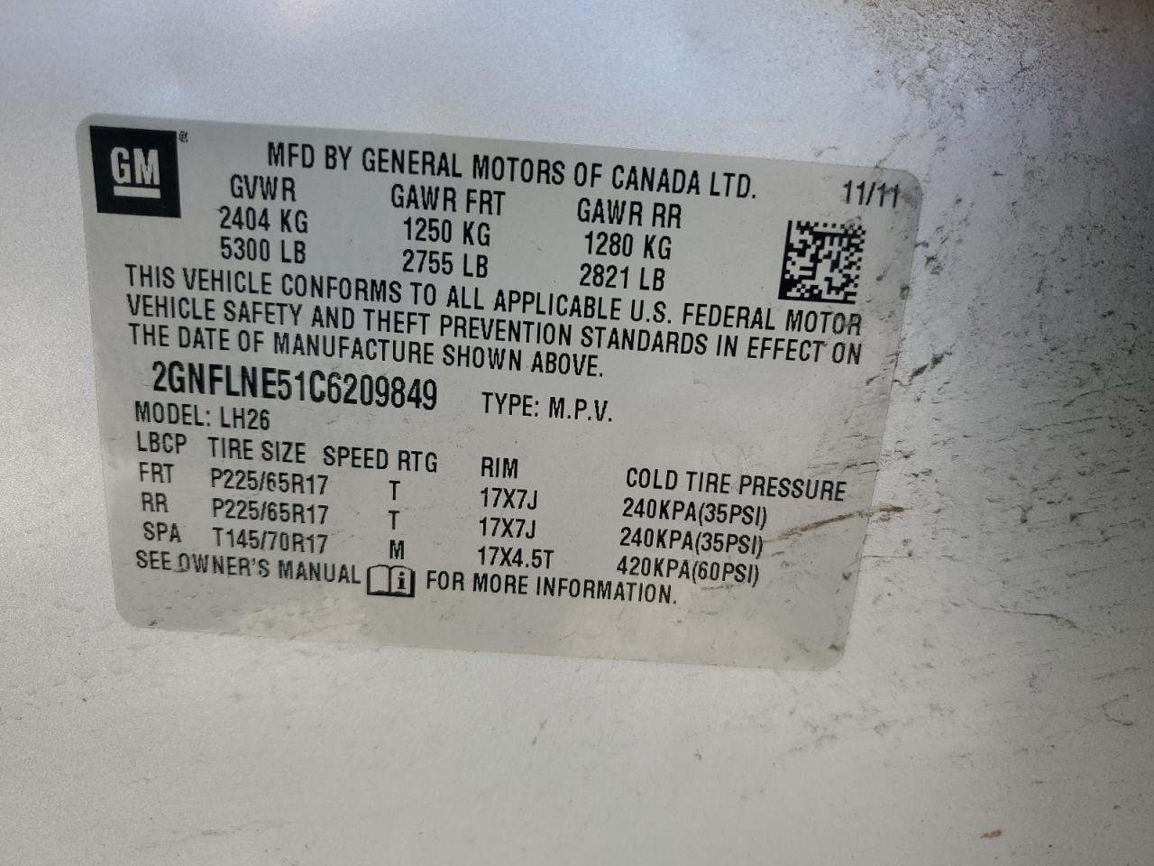 Lot #3311641297 2012 CHEVROLET EQUINOX LT