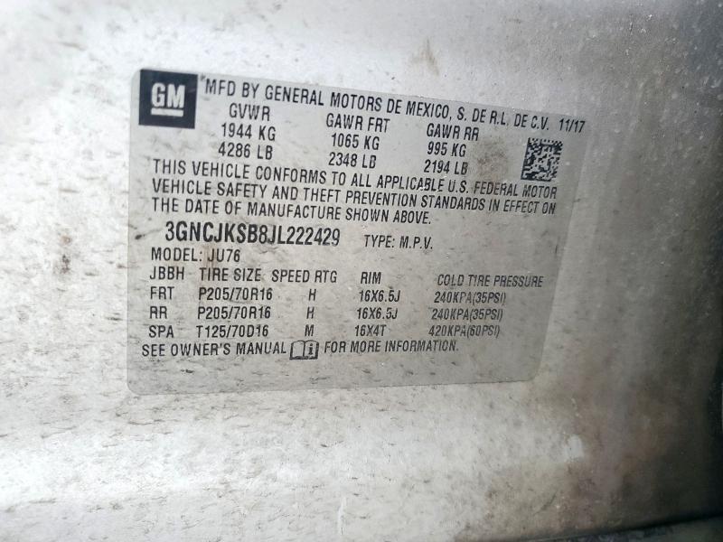 2018 CHEVROLET TRAX LS 3GNCJKSB8JL222429
