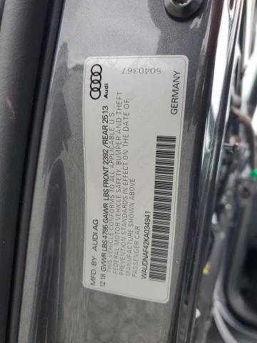 2019 AUDI A4 PREMIUM WAUDNAF42KA034941