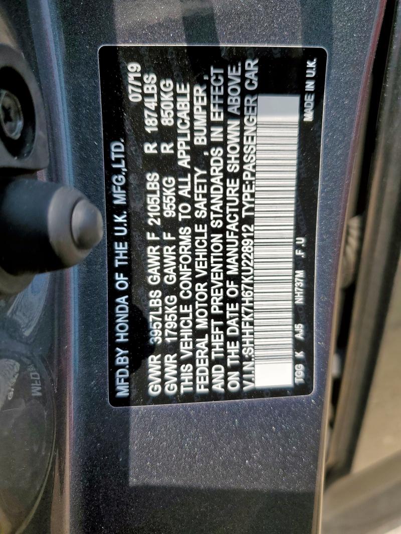 2019 HONDA CIVIC EX SHHFK7H67KU228912