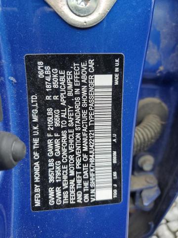 2018 HONDA CIVIC EXL SHHFK7H84JU422121