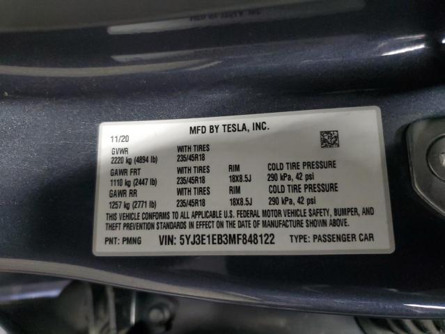 2021 TESLA MODEL 3 - 5YJ3E1EB3MF848122
