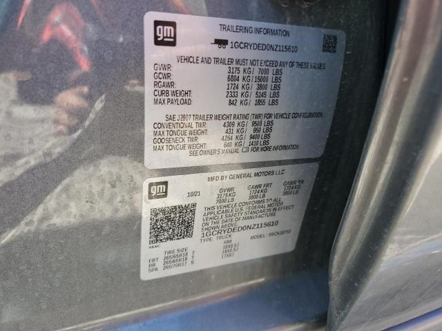 2022 CHEVROLET SILVERADO 1GCRYDED0NZ115610