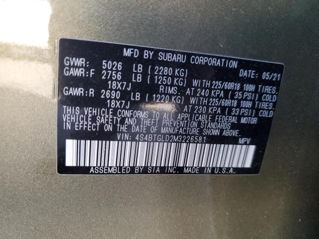 2021 SUBARU OUTBACK ON 4S4BTGLD2M3226581