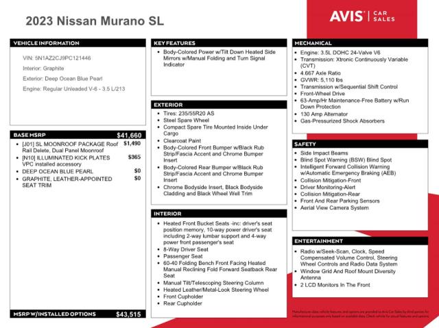 2023 NISSAN MURANO SL 5N1AZ2CJ9PC121446