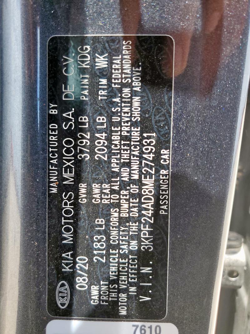 2021 KIA FORTE FE 3KPF24AD8ME274931