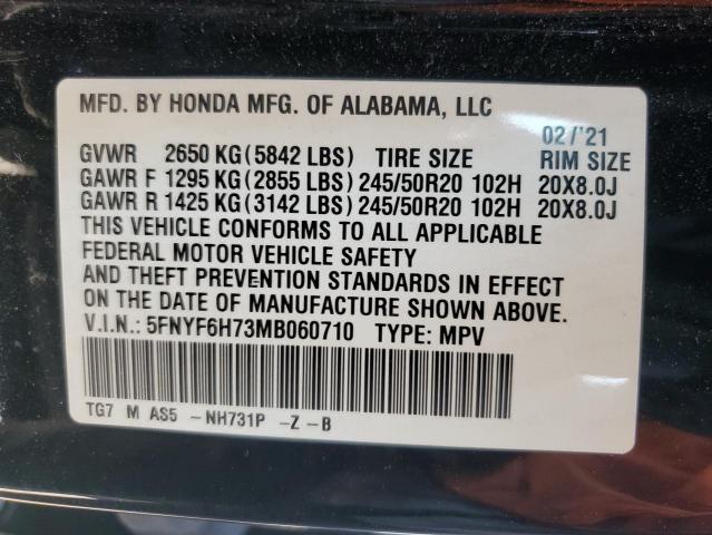 2021 HONDA PILOT BLAC 5FNYF6H73MB060710