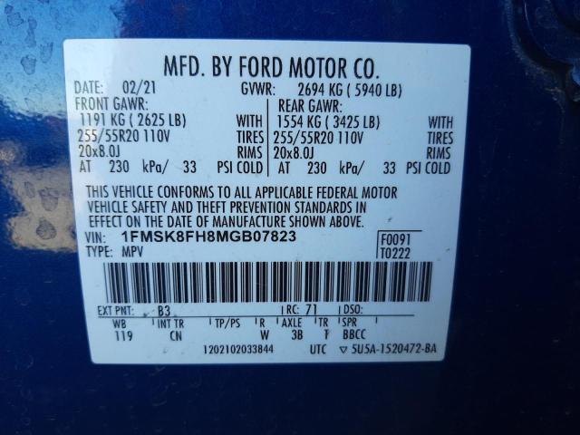 2021 FORD EXPLORER L - 1FMSK8FH8MGB07823