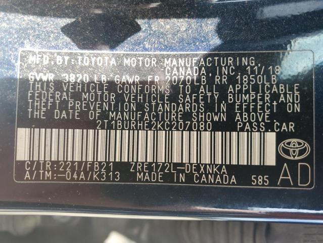 2019 TOYOTA COROLLA L - 2T1BURHE2KC207080