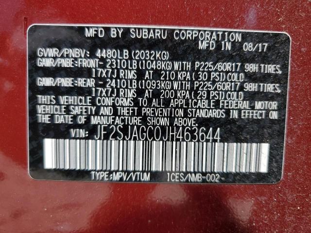 2018 SUBARU FORESTER 2 JF2SJAGC0JH463644