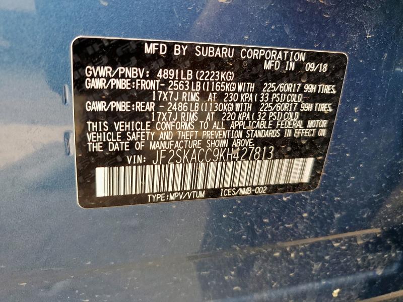 2019 SUBARU FORESTER JF2SKACC9KH427813