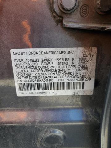2019 ACURA ILX PREMIU 19UDE2F88KA006980