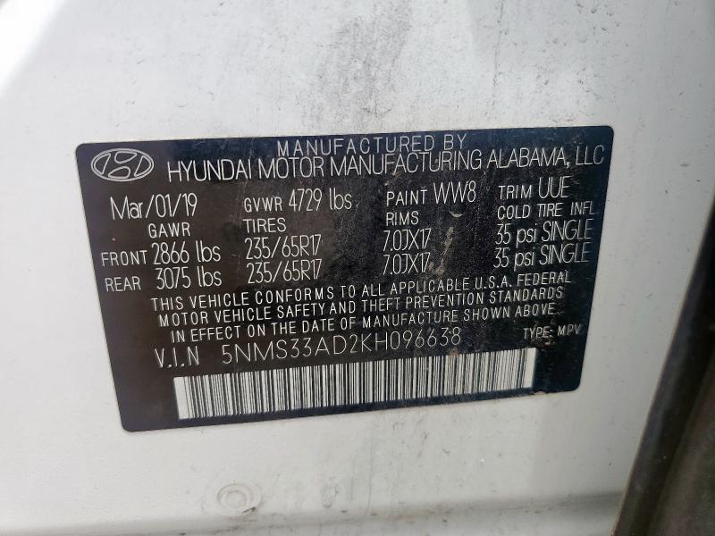 2019 HYUNDAI SANTA FE S - 5NMS33AD2KH096638