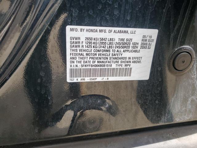 2019 HONDA PILOT ELIT - 5FNYF6H06KB081518