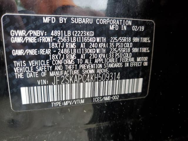 2019 SUBARU FORESTER S JF2SKAPC4KH509314