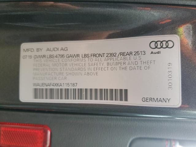 2019 AUDI A4 PREMIUM WAUENAF4XKA115187