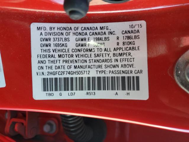 2016 HONDA CIVIC EX 2HGFC2F74GH505712