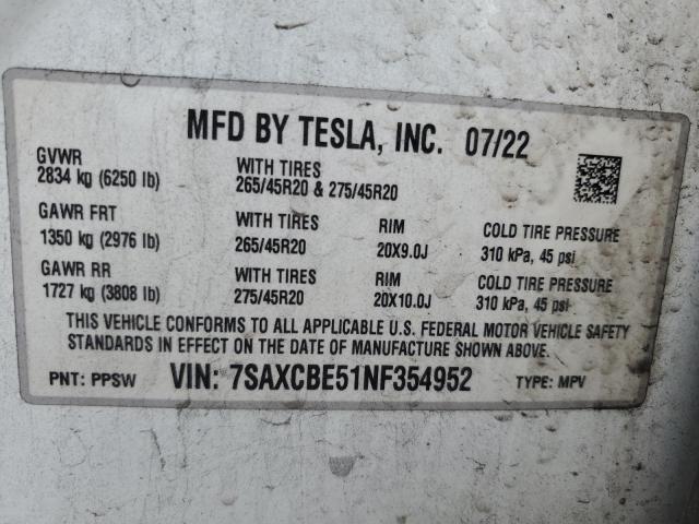 2022 TESLA MODEL X 7SAXCBE51NF354952