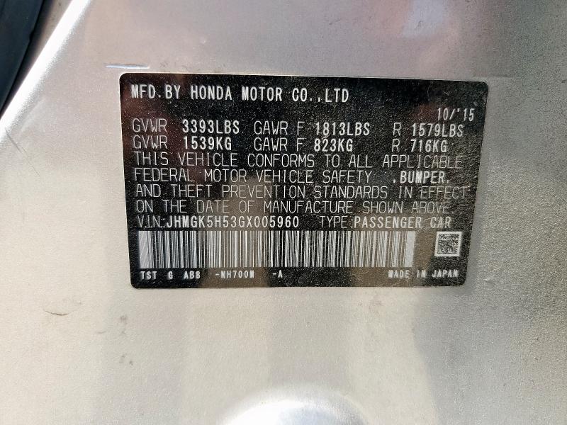 2016 HONDA FIT LX JHMGK5H53GX005960