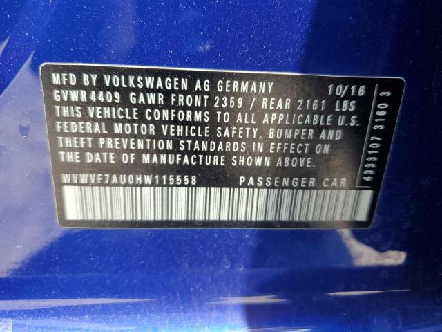 2017 VOLKSWAGEN GOLF R WVWVF7AU0HW115558