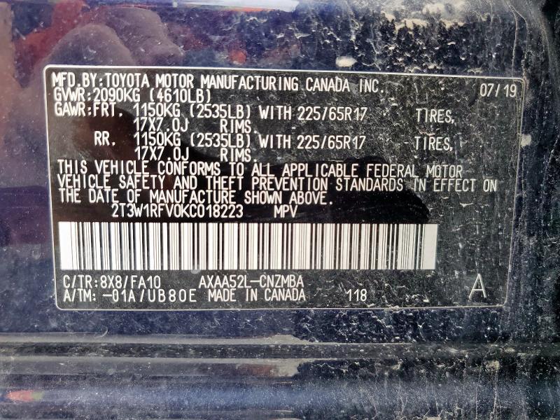 2019 TOYOTA RAV4 XLE - 2T3W1RFV0KC018223