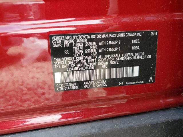 2019 TOYOTA RAV4 XLE P 2T3A1RFV4KC013956