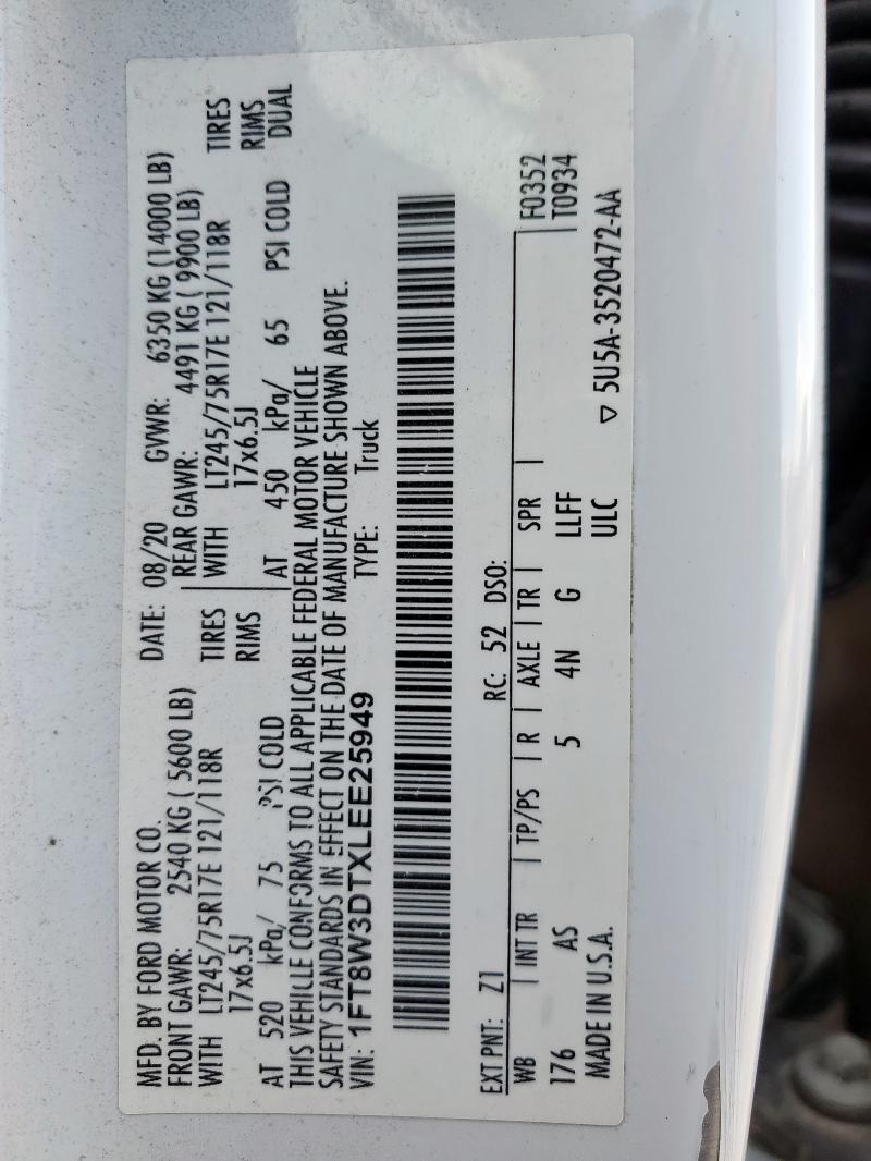 2020 FORD F350 SUPER 1FT8W3DTXLEE25949