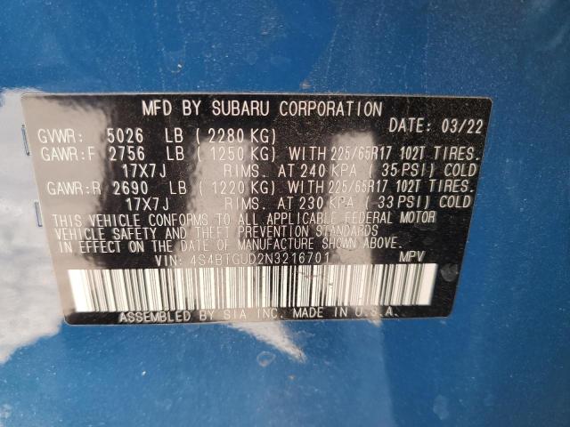 2022 SUBARU OUTBACK WI 4S4BTGUD2N3216701