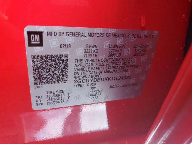 2019 CHEVROLET SILVERADO - 3GCUYDEDXKG134932