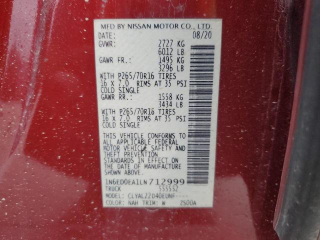 2020 NISSAN FRONTIER S 1N6ED0EA1LN712999