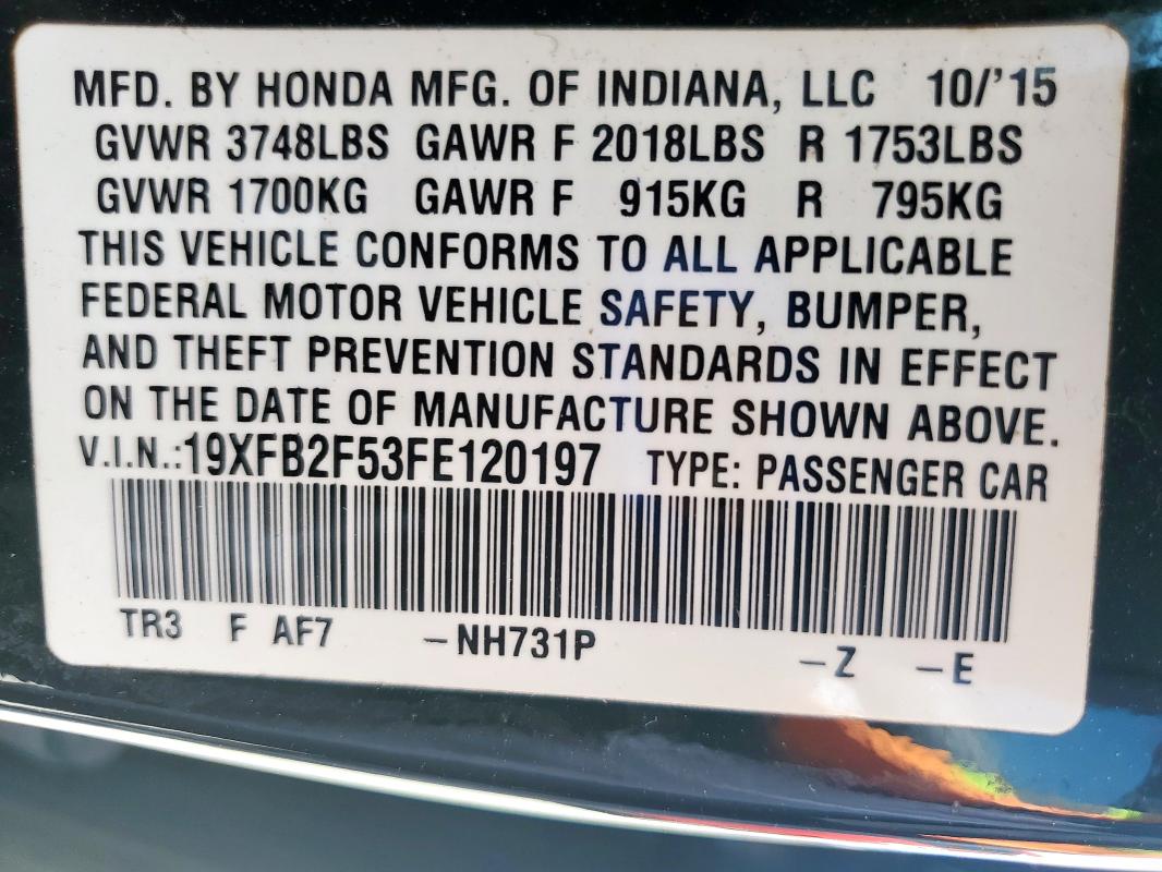 2015 HONDA CIVIC LX 19XFB2F53FE120197
