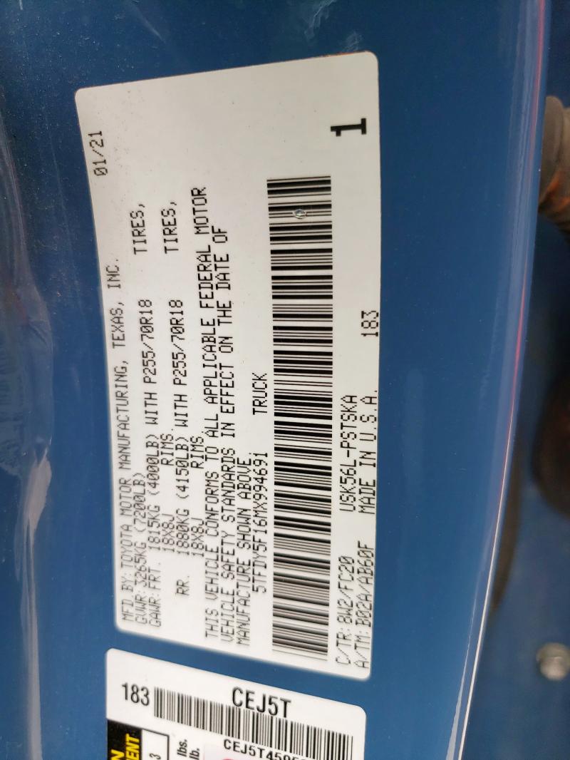 2021 TOYOTA TUNDRA CRE - 5TFDY5F16MX994691