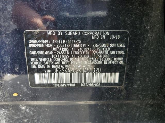 2019 SUBARU FORESTER S JF2SKAPC2KH455320