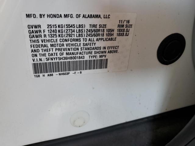 2017 HONDA PILOT EX 5FNYF5H36HB001843