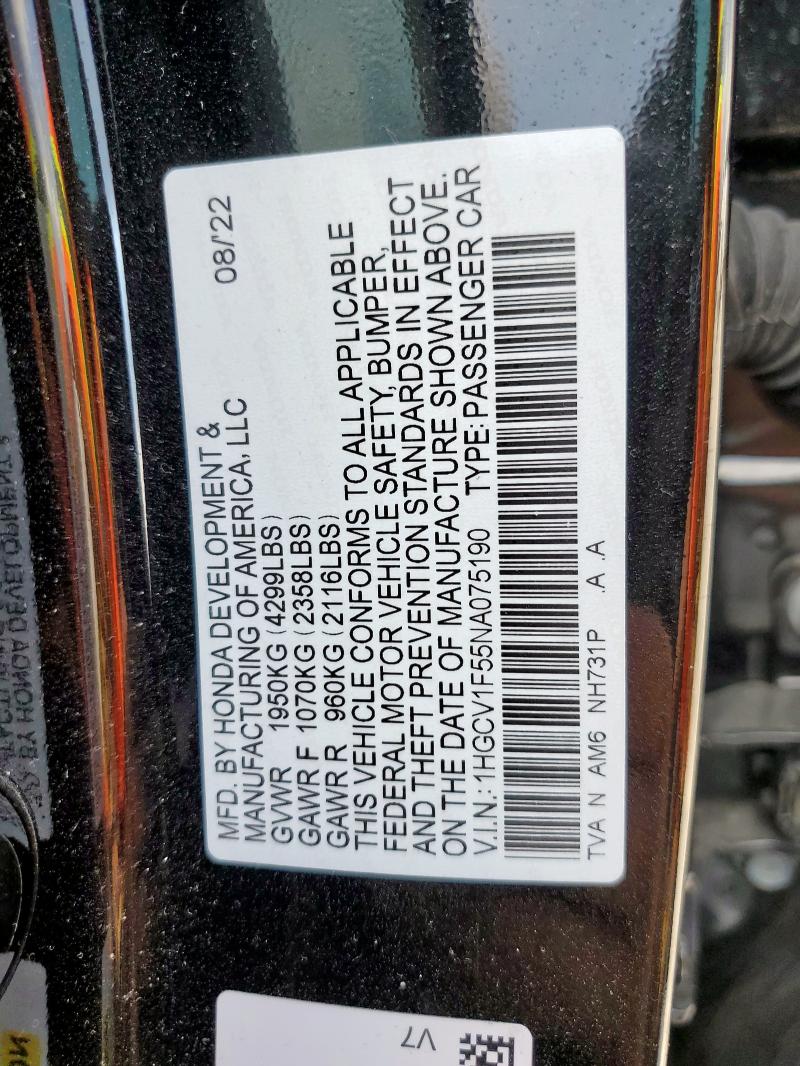 2022 HONDA ACCORD EXL - 1HGCV1F55NA075190