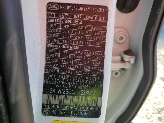 2017 LAND ROVER RANGE ROVE SALVP2BG0HH236547